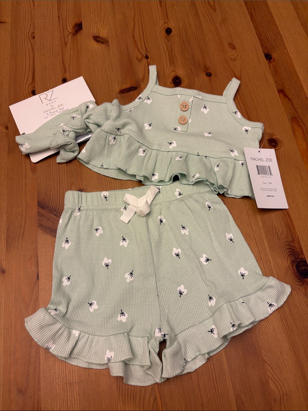Rachel Zoe Mint Green Floral Ruffle  Two-Piece Set